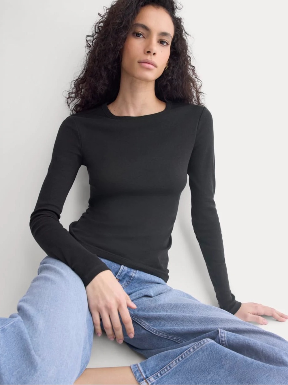 Women’s Black Long-Sleeve Crewneck Top